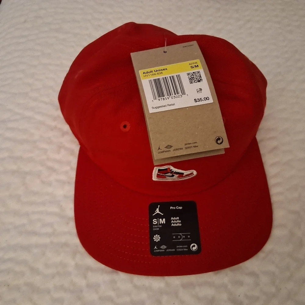 Jordan Red Snap Back Cap with Sneaker  Patch And Matching Shirt Size Large